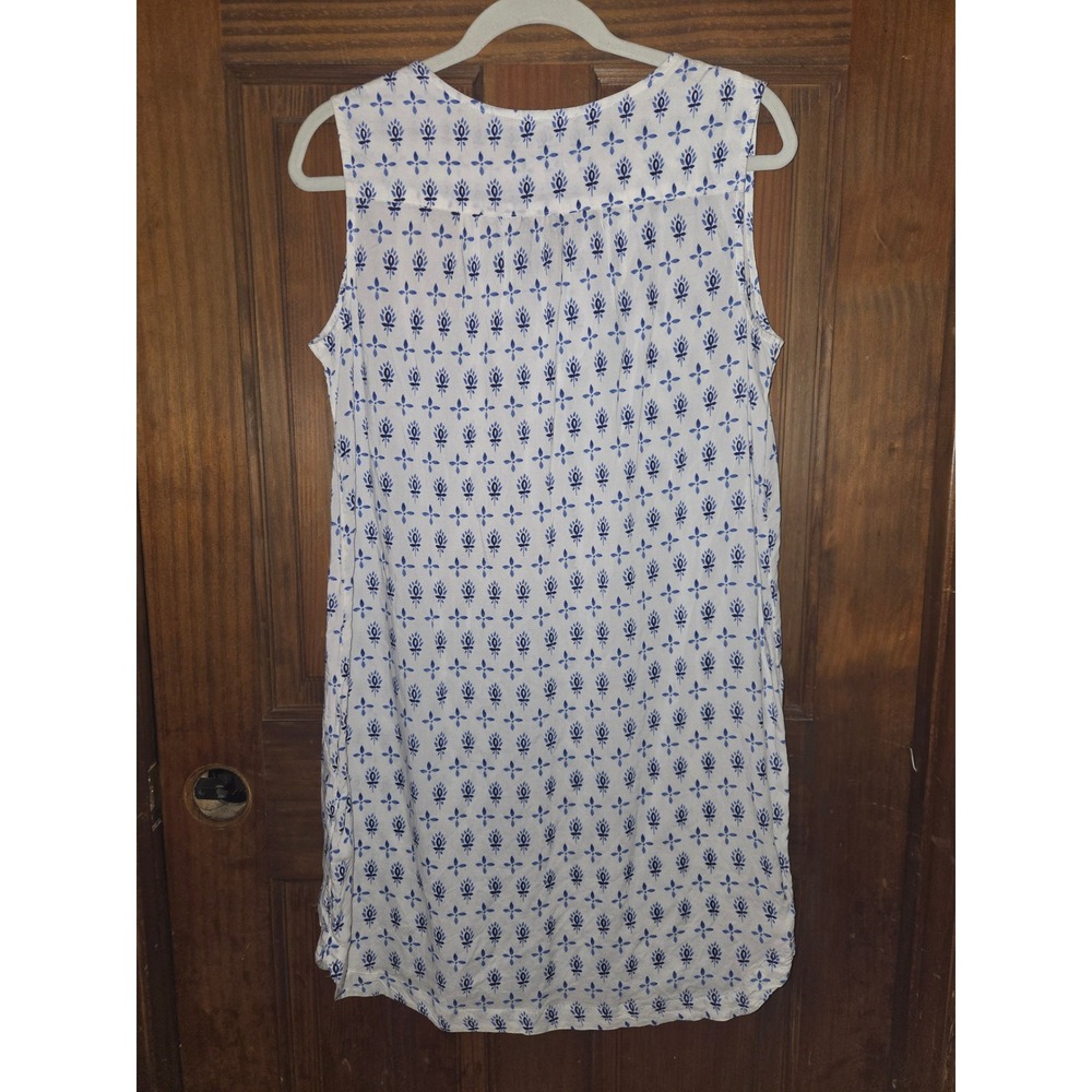 Beachlunchlounge Womens Blue White Embroidered Tassel V-Neck Shift Dress NWT M - Picture 3 of 5